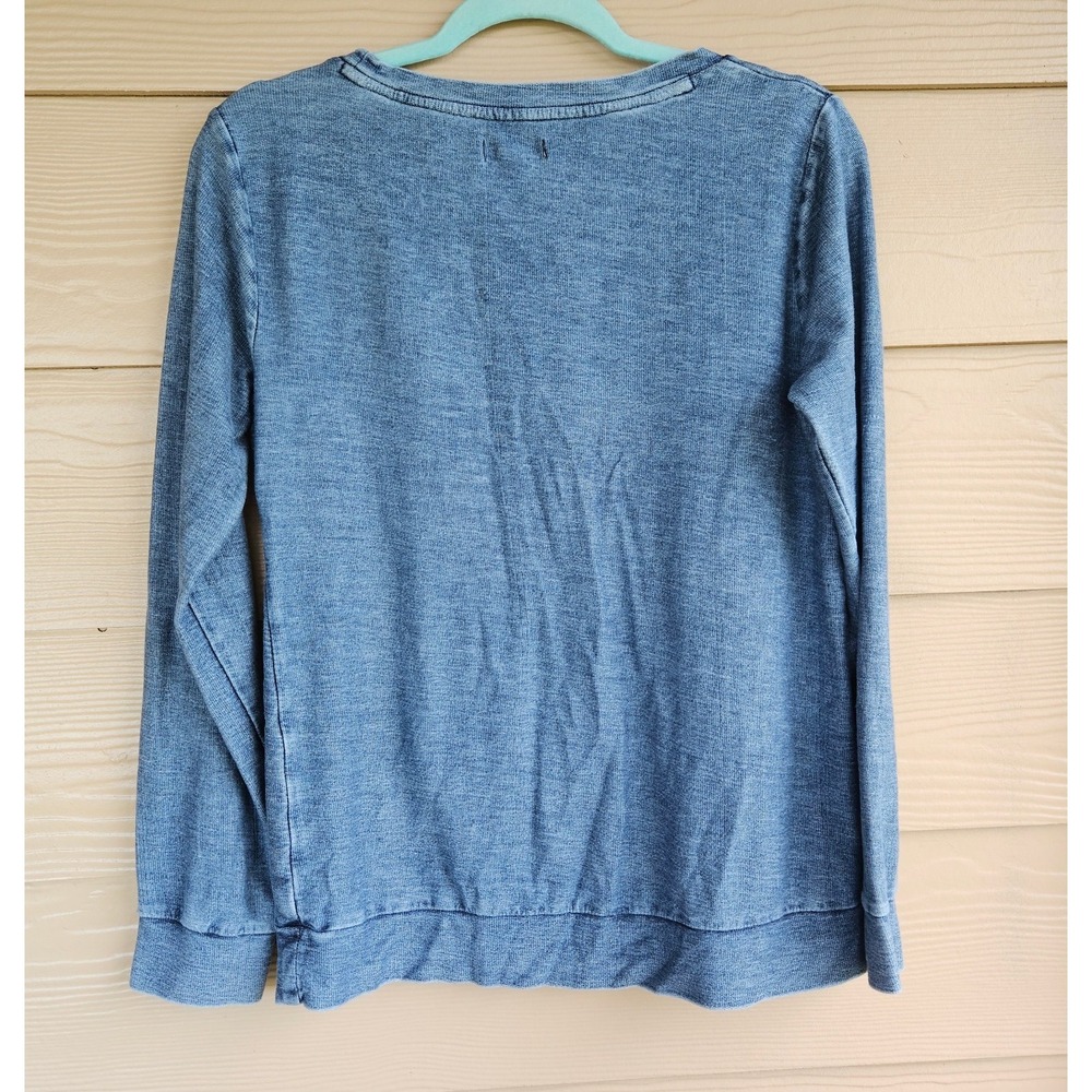 Lucky Brand Blue Long Sleeve Embroidered Mesh Floral Pullover Top Sz S Boho - Picture 2 of 10